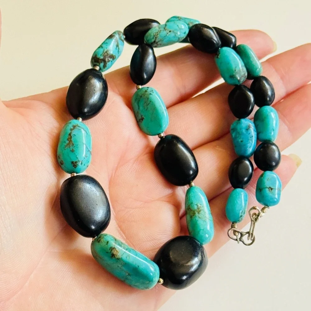 Necklace VTG Natural‎ Turquoise Collar Beads Graduated Genuine Boho Genuine 16
